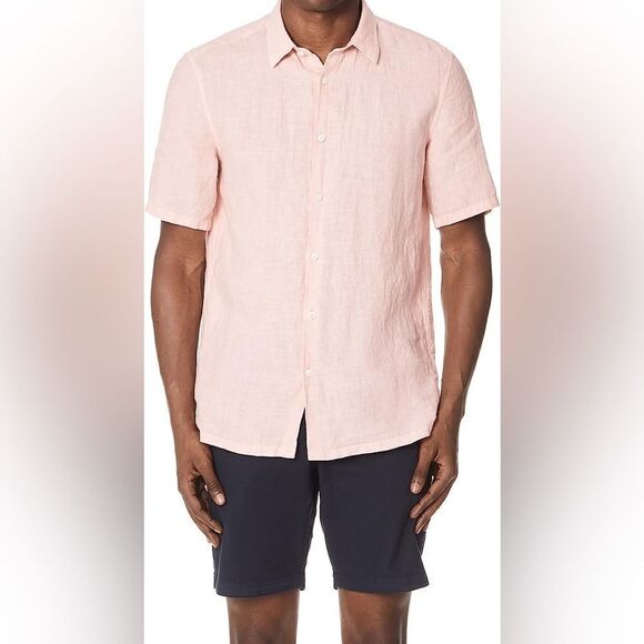 Theory Men's Irving Short Sleeve Summer 100% Linen Button down  Shirt Peach XL - Picture 1 of 6